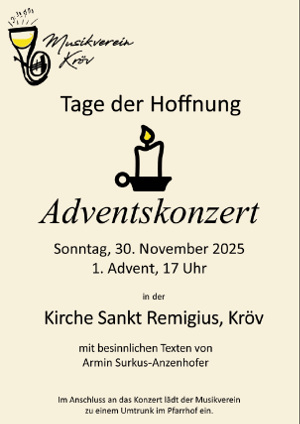 Adventskonzert 2025 "Tage der Hoffnung" am 30.11.25 in Kröv